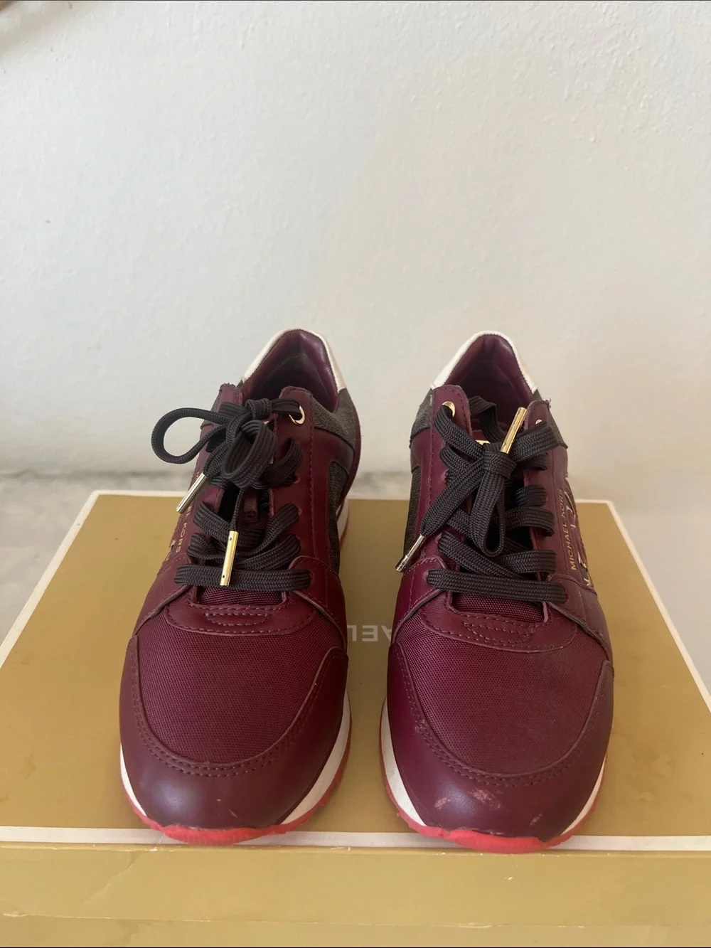 Michael Kors Burgundy and Brown Logo Trainer Sneakers